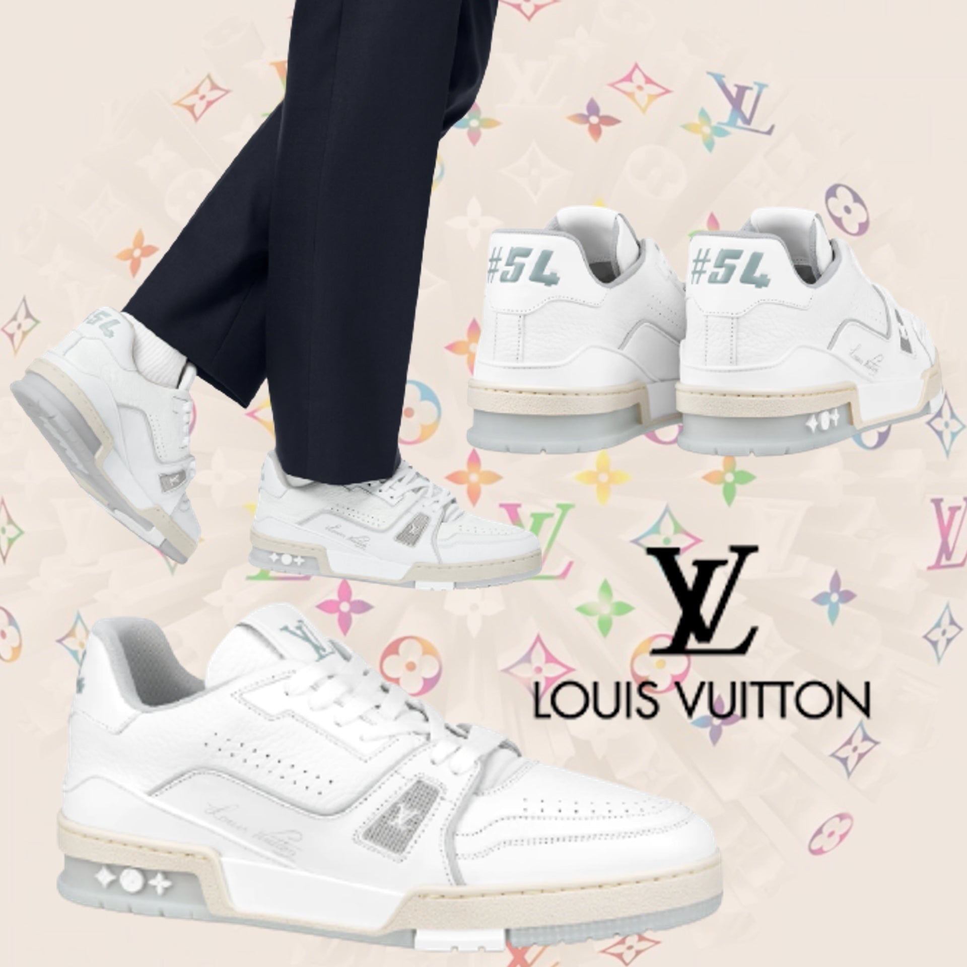 Lois Vuitton Monogram Unisex Leather Logo Sneakers FIRST COPY